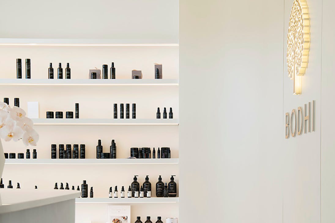 a sleek product display shelf at Bodhi J Cottesloe